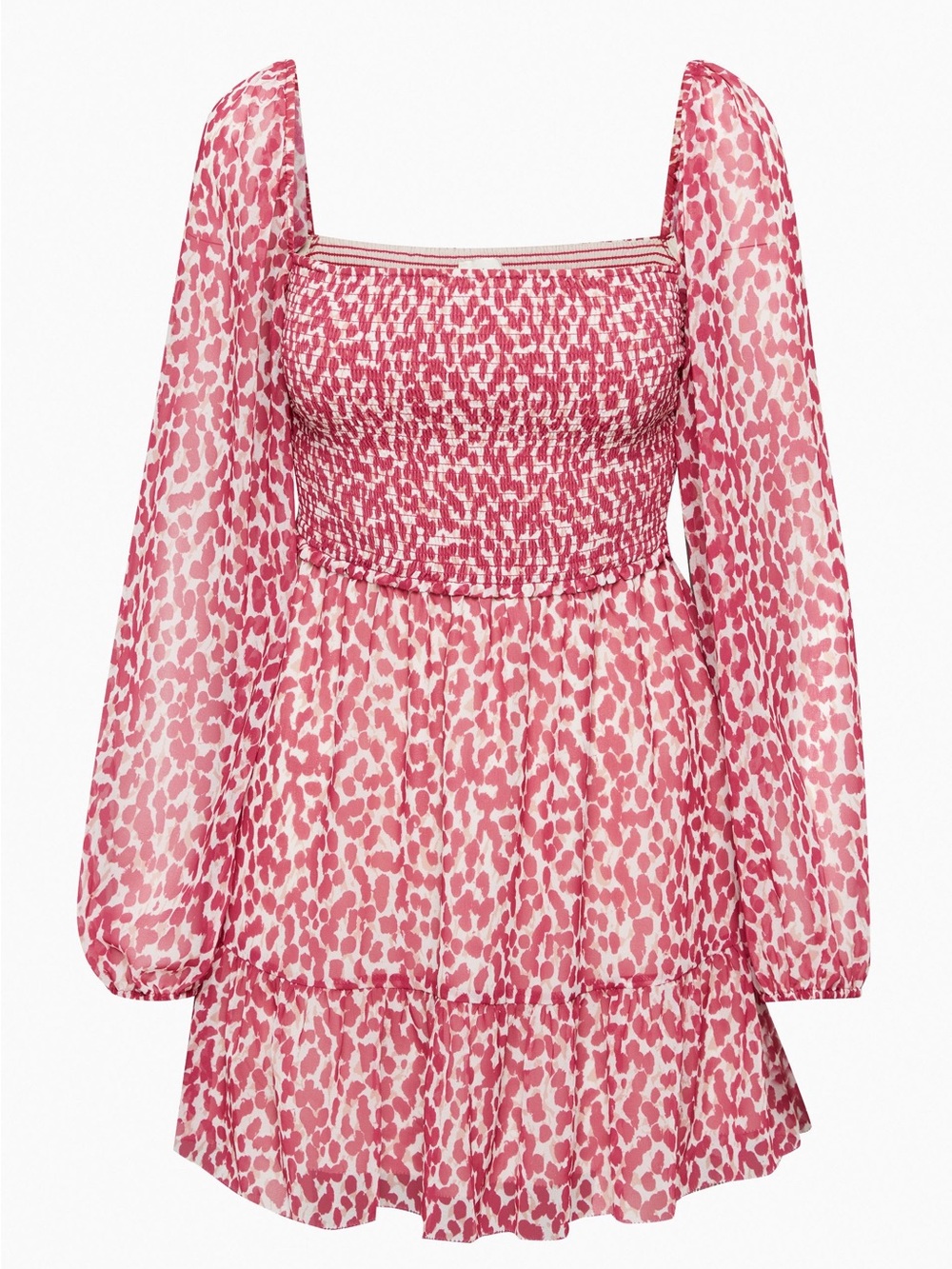 Wilfred Tempest Pink Printed Smocked Long-Sleeve Tiered Mini Dress